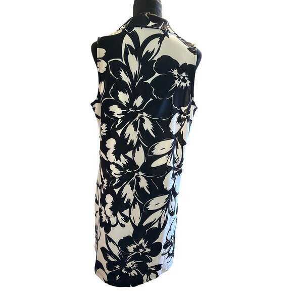 Boston Proper Black & White Floral Sleeveless Zip-Front Dress With Collar - Picture 3 of 6